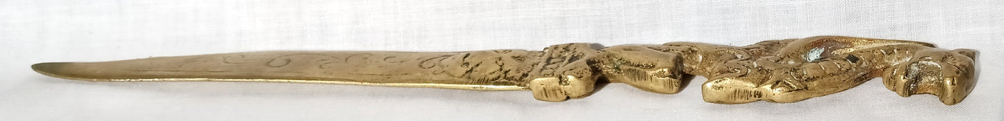 Vintage Solid Brass Letter Opener Dragon Lion Motifs Decorative Mail Opener Desk Accessory 9" Long