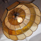 Vintage Tiffany Style Handcrafted Swag Pendant Hanging Lamp Ivory Yellow Amber Textured Stained Glass Slag Brass Canopy Chain Art Glass