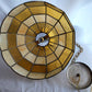 Vintage Tiffany Style Handcrafted Swag Pendant Hanging Lamp Ivory Yellow Amber Textured Stained Glass Slag Brass Canopy Chain Art Glass