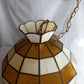 Vintage Tiffany Style Handcrafted Swag Pendant Hanging Lamp Ivory Yellow Amber Textured Stained Glass Slag Brass Canopy Chain Art Glass