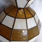 Vintage Tiffany Style Handcrafted Swag Pendant Hanging Lamp Ivory Yellow Amber Textured Stained Glass Slag Brass Canopy Chain Art Glass