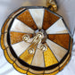 Vintage Handcrafted Large Swag Pendant Hanging Lamp Tiffany Style 4 Lights Brass Lamp Leaded Frame Ivory Amber Textured Slag Chain Canopy