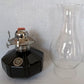 Vintage Lamplight Farms Oil Kerosene Table Lamp Black Glass Base Made in Austria Clear Glass Chimney Chrome Burner Rustic Décor-NOS