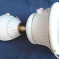 Vintage Glazed White Ceramic Lamp Pink Yellow Roses Design Round Base Gilt Accents Vanity End Table Lamp Nightstand Light Country Decor