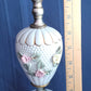 Vintage Glazed White Ceramic Lamp Pink Yellow Roses Design Round Base Gilt Accents Vanity End Table Lamp Nightstand Light Country Decor