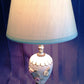 Vintage Glazed White Ceramic Lamp Pink Yellow Roses Design Round Base Gilt Accents Vanity End Table Lamp Nightstand Light Country Decor