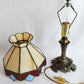 VTG L &LWMC 1973 Candlestick Lamp w/Tiffany Style-Stained Slag Glass Shade One Light In Line Switch Harp Finial Small Accent Night Lamp 11”H