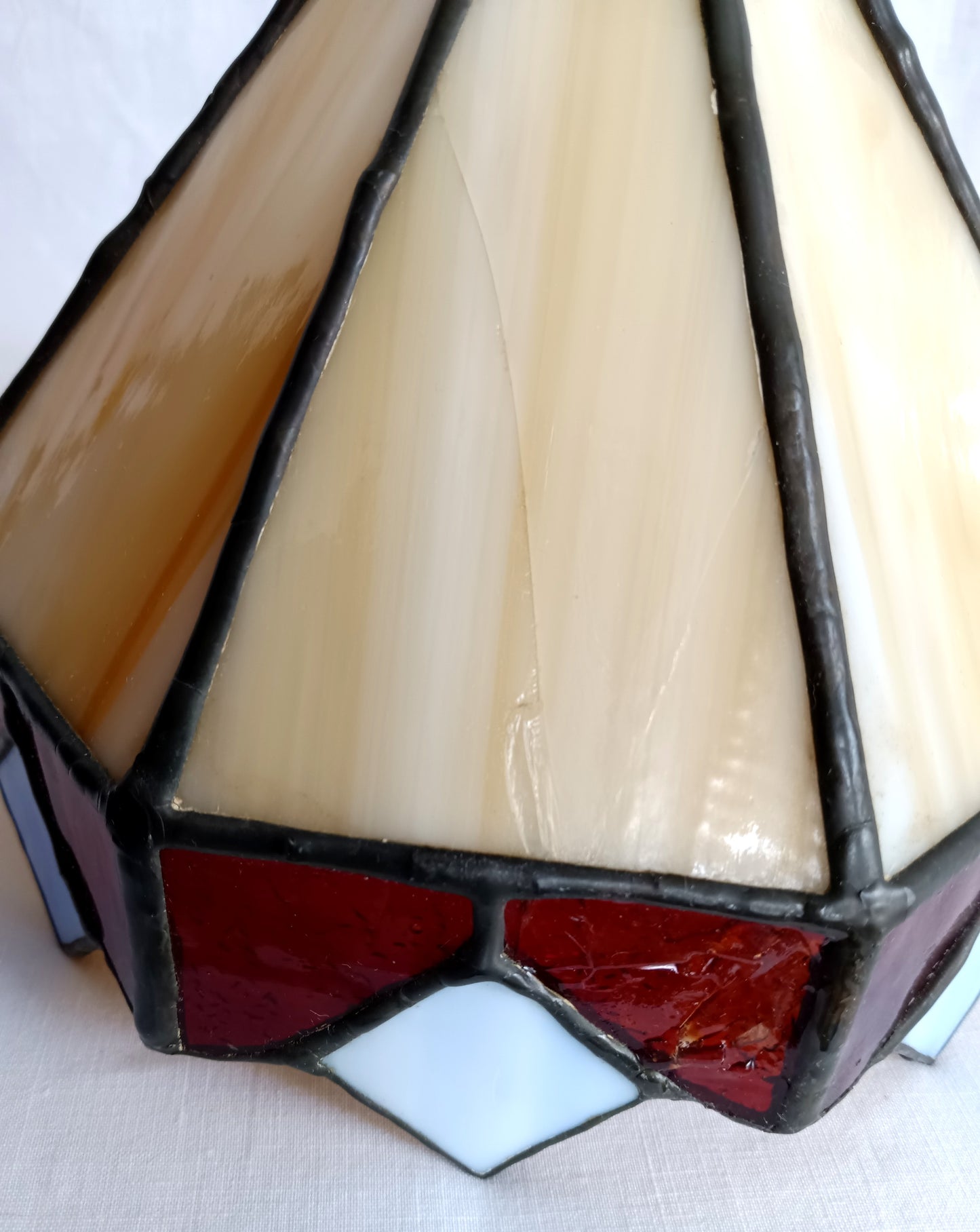 VTG L &LWMC 1973 Candlestick Lamp w/Tiffany Style-Stained Slag Glass Shade One Light In Line Switch Harp Finial Small Accent Night Lamp 11”H