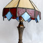 VTG L &LWMC 1973 Candlestick Lamp w/Tiffany Style-Stained Slag Glass Shade One Light In Line Switch Harp Finial Small Accent Night Lamp 11”H