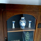 Vintage Oriental Shadow Box Miniatures Blue Willow Design White Porcelain Ceramic Books Juniper Spiral Topiary 3 Tier Wood Box Fake Door w/Glass