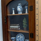 Vintage Oriental Shadow Box Miniatures Blue Willow Design White Porcelain Ceramic Books Juniper Spiral Topiary 3 Tier Wood Box Fake Door w/Glass