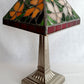 Vintage Tea Light Candle Holder Silver Metal Column Tiffany Style Floral Orange Green White Red Style-Stained Shade-NOS