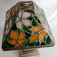 Vintage Tea Light Candle Holder Silver Metal Column Tiffany Style Floral Orange Green White Red Style-Stained Shade-NOS