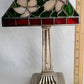 Vintage Tea Light Candle Holder Silver Metal Column Tiffany Style Floral Orange Green White Red Style-Stained Shade-NOS