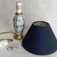 Vintage Small Ceramic Lamp Blue and White Glaze Finish Navy Blue Fabric Lampshade Nightlight In line Switch
