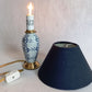 Vintage Small Ceramic Lamp Blue and White Glaze Finish Navy Blue Fabric Lampshade Nightlight In line Switch