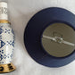 Vintage Small Ceramic Lamp Blue and White Glaze Finish Navy Blue Fabric Lampshade Nightlight In line Switch