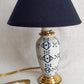 Vintage Small Ceramic Lamp Blue and White Glaze Finish Navy Blue Fabric Lampshade Nightlight In line Switch