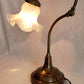 Vintage Solid Brass Table Lamp Gooseneck Height Adjustable Arm Round Heavy Base Ruffled Edge Frosted Glass Shade In Cord Switch Desk Lamp