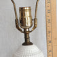 Mid Century Milk Glass Beaded Hobnail Tear Drops Design Table Lamp Desk Boudoir Bedroom Vanity w/Harp + Finial 18" Tall Retro Lighting