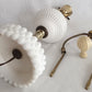 Mid Century Milk Glass Beaded Hobnail Tear Drops Design Table Lamp Desk Boudoir Bedroom Vanity w/Harp + Finial 18" Tall Retro Lighting