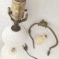 Mid Century Milk Glass Beaded Hobnail Tear Drops Design Table Lamp Desk Boudoir Bedroom Vanity w/Harp + Finial 18" Tall Retro Lighting
