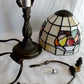 Vintage Table Lamp Bronze Metal Cast Column LEAD FREE Tiffany Style Slag-Stained Glass Multicolor Fruits Themed Shade In Line Switch 13” Tall