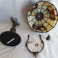 Vintage Table Lamp Bronze Metal Cast Column LEAD FREE Tiffany Style Slag-Stained Glass Multicolor Fruits Themed Shade In Line Switch 13” Tall