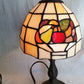 Vintage Table Lamp Bronze Metal Cast Column LEAD FREE Tiffany Style Slag-Stained Glass Multicolor Fruits Themed Shade In Line Switch 13” Tall