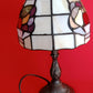 Vintage Table Lamp Bronze Metal Cast Column LEAD FREE Tiffany Style Slag-Stained Glass Multicolor Fruits Themed Shade In Line Switch 13” Tall