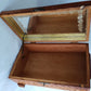 Vintage Carved Floral Cedar Wood Box Jewelry Keepsake Trinket Stash Box Medallion Decoupage Cottage Country Scene Mirror Footed Hinged