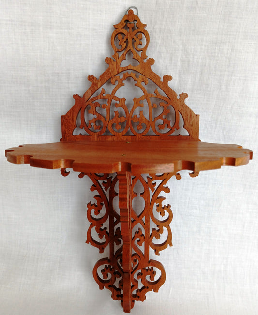 Vintage Victorian Fretwork Cherry Wood Carved Wooden Wall Shelf Scroll Saw Art Small Items Display