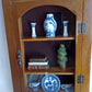 Vintage Oriental Shadow Box Miniatures Blue Willow Design White Porcelain Ceramic Books Juniper Spiral Topiary 3 Tier Wood Box Fake Door w/Glass