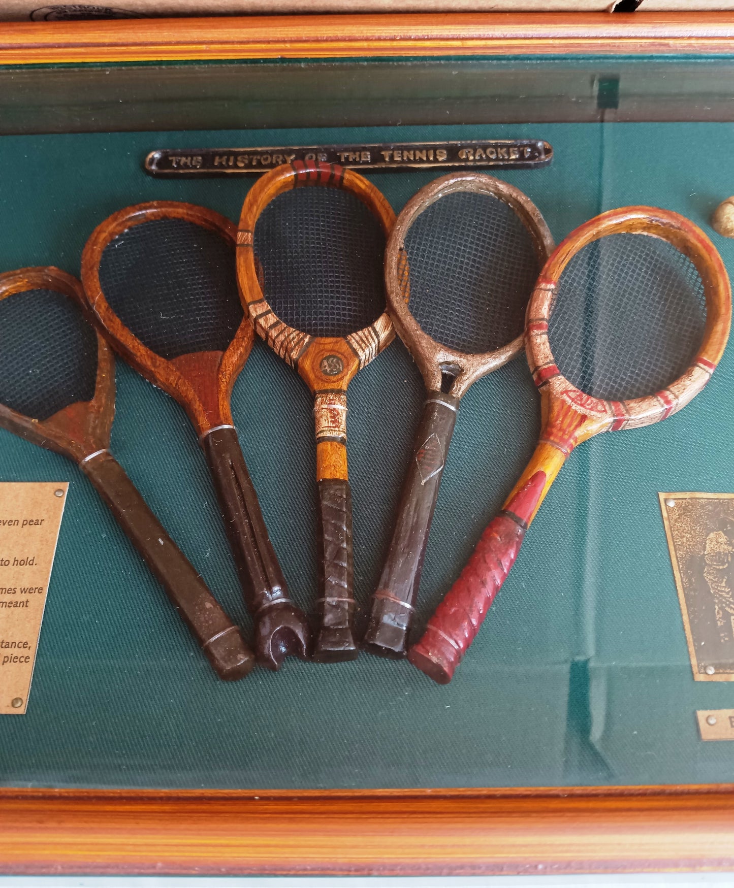 Framed Artwork The History of Tennis Racket 3D Wall Hanging Shadow Box Display Miniature Trophy Rackets Ball Informational Plaques-NIB