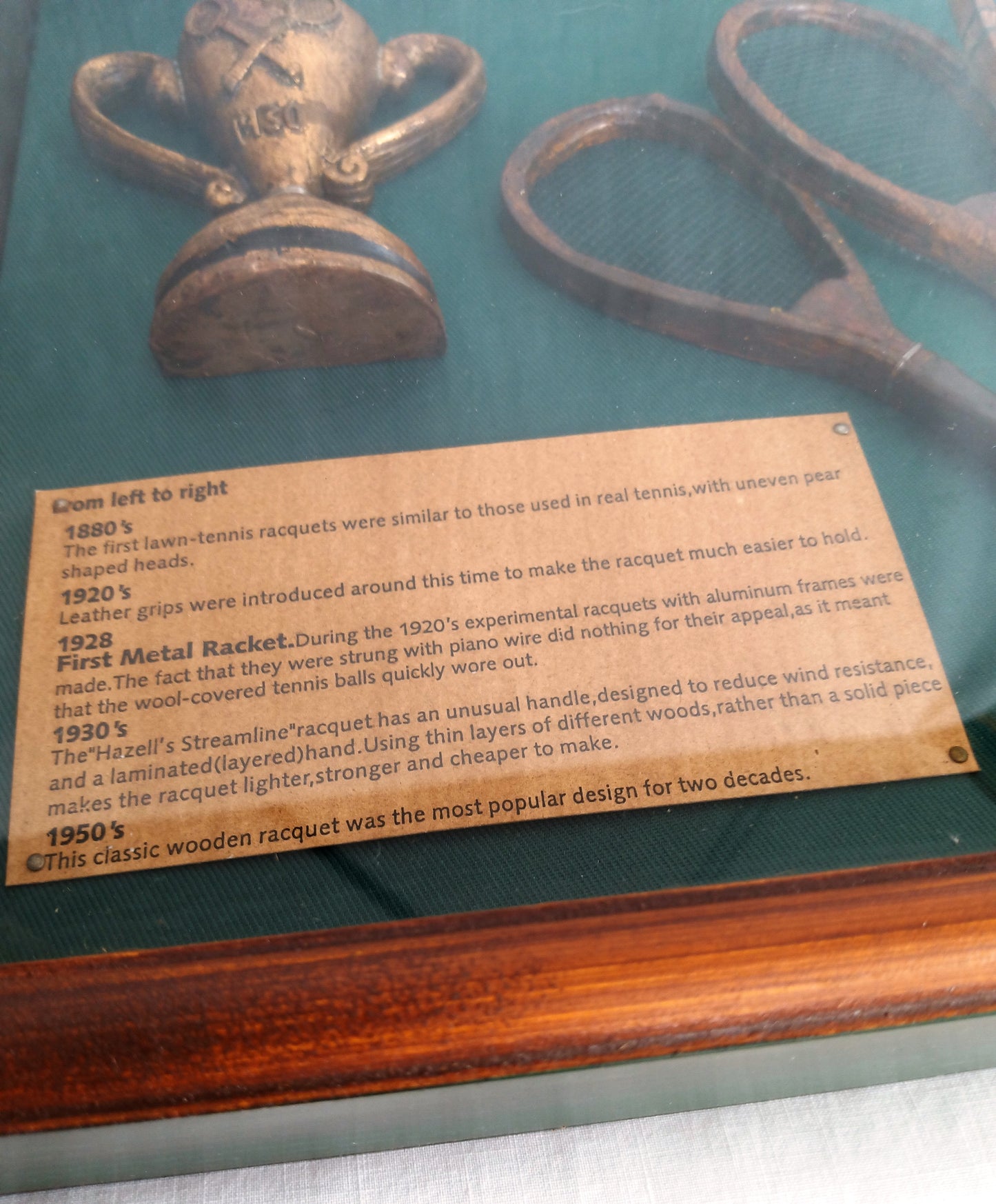 Framed Artwork The History of Tennis Racket 3D Wall Hanging Shadow Box Display Miniature Trophy Rackets Ball Informational Plaques-NIB