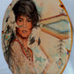 Vintage Large Oval Lacquered Wood Slab Plaque Young Woman Native American Indian Wall Hanging Portrait Wood Art Southwestern Decor 19” Tall