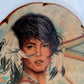 Vintage Large Oval Lacquered Wood Slab Plaque Young Woman Native American Indian Wall Hanging Portrait Wood Art Southwestern Decor 19” Tall