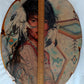 Vintage Large Oval Lacquered Wood Slab Plaque Young Woman Native American Indian Wall Hanging Portrait Wood Art Southwestern Decor 19” Tall