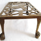 Vintage Antique Rectangle Pierced Top Brass Tea Pot Plant Stand Lion Motif 4 Legs Ball Claw Feet Accent Fireside Rack Mini Table