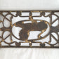 Vintage Antique Rectangle Pierced Top Brass Tea Pot Plant Stand Lion Motif 4 Legs Ball Claw Feet Accent Fireside Rack Mini Table