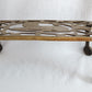 Vintage Antique Rectangle Pierced Top Brass Tea Pot Plant Stand Lion Motif 4 Legs Ball Claw Feet Accent Fireside Rack Mini Table