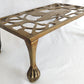 Vintage Antique Rectangle Pierced Top Brass Tea Pot Plant Stand Lion Motif 4 Legs Ball Claw Feet Accent Fireside Rack Mini Table