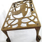 Vintage Antique Rectangle Pierced Top Brass Tea Pot Plant Stand Lion Motif 4 Legs Ball Claw Feet Accent Fireside Rack Mini Table