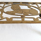 Vintage Antique Rectangle Pierced Top Brass Tea Pot Plant Stand Lion Motif 4 Legs Ball Claw Feet Accent Fireside Rack Mini Table