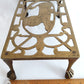 Vintage Antique Rectangle Pierced Top Brass Tea Pot Plant Stand Lion Motif 4 Legs Ball Claw Feet Accent Fireside Rack Mini Table