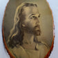 Vintage Sallman’s Head of Christ Lithography in Oval Lacquered Wood Slice Slab Wall Art Christian Religious Gift Divine Inspiration Plaque