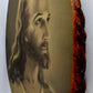 Vintage Sallman’s Head of Christ Lithography in Oval Lacquered Wood Slice Slab Wall Art Christian Religious Gift Divine Inspiration Plaque