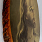 Vintage Sallman’s Head of Christ Lithography in Oval Lacquered Wood Slice Slab Wall Art Christian Religious Gift Divine Inspiration Plaque