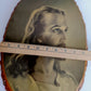 Vintage Sallman’s Head of Christ Lithography in Oval Lacquered Wood Slice Slab Wall Art Christian Religious Gift Divine Inspiration Plaque