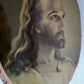 Vintage Sallman’s Head of Christ Lithography in Oval Lacquered Wood Slice Slab Wall Art Christian Religious Gift Divine Inspiration Plaque